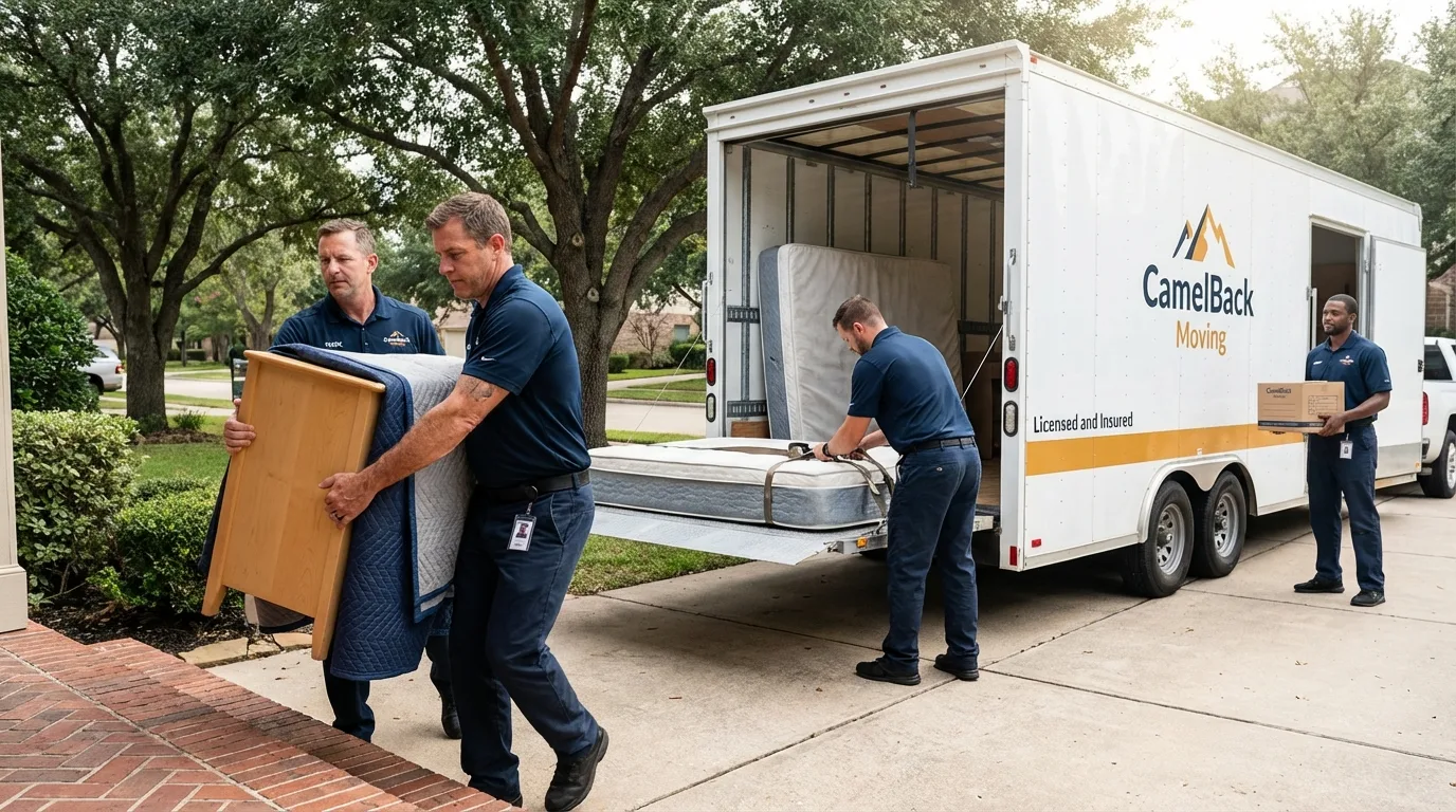 Crew loading residential truck for cross-state move from Neillsville, WI