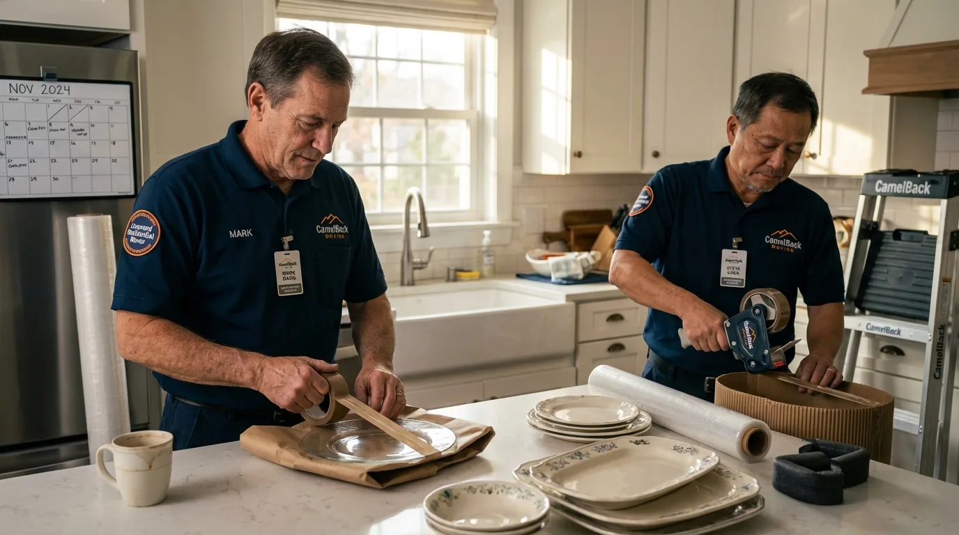 Professional crew packing kitchen dishware in Neillsville, WI